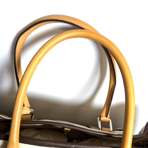 Coach Leather Canvas Striped Brown Yellow & Tan Satchel Bag . New With Tags - Picture 4 of 14